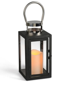 Modernised Luxury Hanging Home Decor Stainless Steel Metal Candle <b>Lantern</b> With Shiny <b>Black</b> Color Finished for Home & Garden - Product Image 1