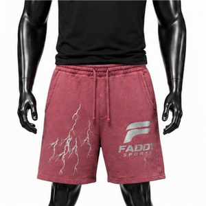Shorts en molleton de coton French Terry pour homme, de haute qualité, personnalisés, style streetwear, délavés à l'acide, vintage, coupe oversize, avec impression en relief, grammage lourd - Product Image 1