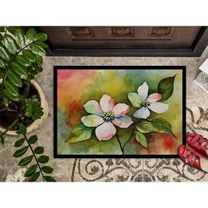 Virginia American Dogwood Watercolor Doormat Non-Slip <b>Indoor</b> Outdoor Entryway Rug 24H X 36W Low Pile Washable Front <b>Door</b> <b>Mat</b> - Product Image 3