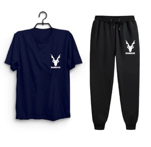 Ensemble de survêtement en coton imprimé pour homme Markhor, 2 pièces, t-shirt à manches courtes décontracté avec logo, pantalon de survêtement à cordon de serrage, vêtements d'été - Product Image 5