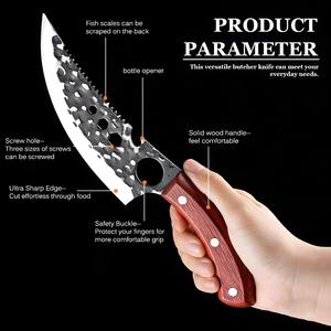 Couteau de boucher professionnel fait main en acier inoxydable noir de 6 pouces, couteau de cuisine, de désossage et de filetage à manche intégral pour la viande - Product Image 6