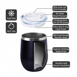 Gobelet à vin sans pied en acier inoxydable isolé, forme œuf, 12 oz, avec couvercle sans BPA, revêtement poudré, logo personnalisé, écologique - Product Image 2