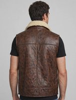 Gilet en cuir marron vintage pour homme, en peau de mouton, chaud pour l'hiver, veste sans manches de motard, blouson aviateur