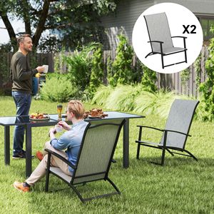 Set di 2 Sedie Pieghevoli Grigie per Esterni con Schienale Alto e Braccioli, Ideali per Patio, Giardino, Campeggio ed Eventi Sportivi, Realizzate in Materiale PE Resistente - Product Image 2