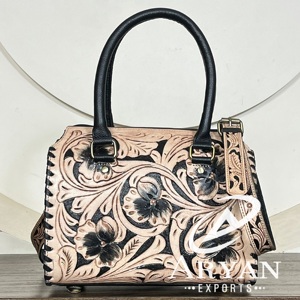 Bolso de Fin de Semana Cruzado de Cuero Genuino Grabado a Mano con Diseño Floral, Estilo Vintage, Personalizado, Novedad 2026, Perfecto para Unisex - Product Image 1