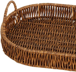 Handwoven Rattan Storage Basket Oval Woven Tray with Handles for Bread Fruit <b>Snacks</b> Home Display - Product Image 2