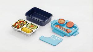 Boîte à lunch en acier inoxydable avec 3 compartiments, récipient alimentaire sans BPA avec couvercle en plastique et couverts - Product Image 3