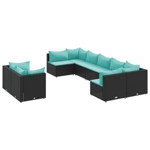 Set di divani da giardino in polyrattan nero da 9 pezzi con cuscini, eleganti mobili da esterno - Product Image 2