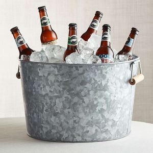 Galvanized Metal Ice Bucket with Scoop Rustic Farmhouse <b>Wine</b> Chiller with Jute Rope Wrap Industrial Zinc Finish Beverage Tub - Product Image 4