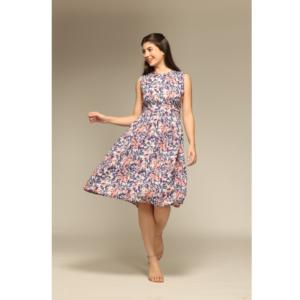 Vestido Casual de Verano para Mujer, Estampado Floral Azul, Mezcla de Algodón, Transpirable, para Uso Diario - Product Image 1