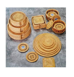 BOHO Rattan Trivet Handmade Bamboo <b>Round</b> <b>Mats</b> And Pads Traditional Style Table Decoration Set Rattan Coaster - Product Image 1