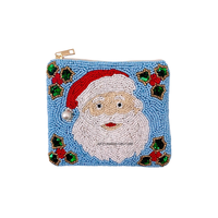 Porte-monnaie miniature à fermeture éclair, fait main, perlé, motif Père Noël Ho Ho Ho, design personnalisé pour les fêtes de Noël, accessoire de vacances mignon, vente en gros