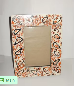 Marco de fotos artesanal de terrazo naranja con incrustaciones de hueso, marco de resina de lujo con motivo de lágrima para decoración moderna de mesa en el hogar. - Product Image 6