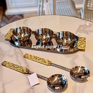 Ensemble de bols de service de luxe modernes et écologiques en acier inoxydable avec couvercle, design poli, pour les fêtes, lavables au lave-vaisselle - Product Image 3