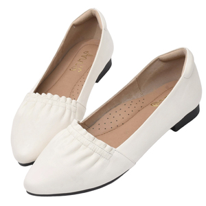 Chaussures plates Ann'S en cuir véritable blanc à bout pointu, froncées, à talon bas, confortables pour le bureau et les occasions habillées - Product Image 1