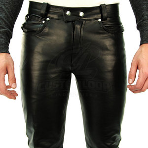 High Quality Latest Design <b>Men's</b> <b>Leather</b> <b>Pants</b> with Straight Mid Waist Custom Logo & Colors Wholesale Supply - Product Image 3