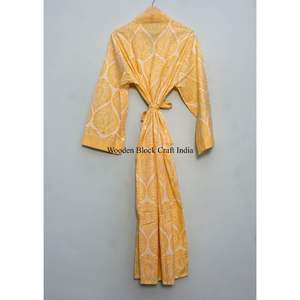 Kimono long en coton floral de haute qualité pour femmes, magnifique robe kimono à col en V, style plage, écologique, lavable et respirant. - Product Image 5