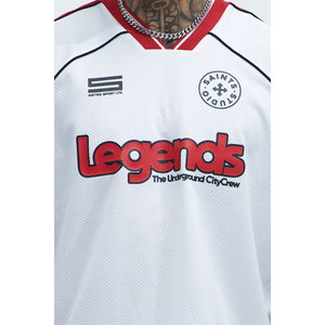T-shirt en maille blanche surdimensionné pour homme Legends, col en V, manches courtes, style streetwear, jersey imprimé - Product Image 3
