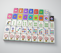 Set Ubin Mahjong Amerika 4 Lapis Akrilik, Cetakan Kartun Warna-Warni, Logo Custom OEM, Ukuran Penuh