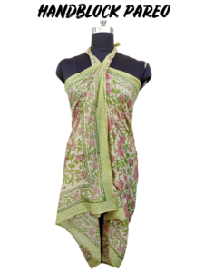 Premium quality handmade cotton sarong floral block print pareo <b>beach</b> <b>wrap</b> breathable resort wear swim cover up women - Product Image 2