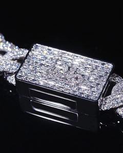 Cadena Cubana VVS1 Moissanite de Plata Esterlina 925 con Detalles en Oro Blanco de 14K, Hecha a Mano, Cadena Cubana para Hombre, Estilo Hip Hop - Product Image 2