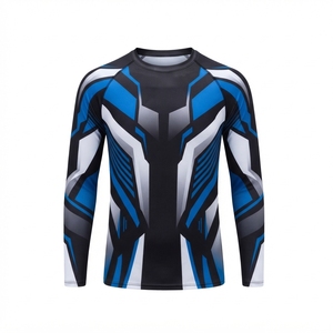 <b>Men</b> Full Sleeve Rash Guard Compression Shirt Heat-Transfer Printed Blue <b>Orange</b> Geometric Design Quick Dry UPF50+ Eco-Friendly - Product Image 1