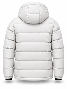 Blouson matelassé à capuche blanc pour homme, imperméable, séchage rapide, décontracté, fermeture éclair, rembourrage en polyester, longueur standard, couleur unie, personnalisable - Product Image 2