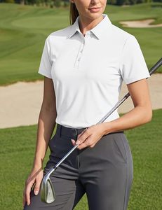 Polo à manches courtes blanc pour femme, couleur unie, tissé respirant, haut décontracté - Product Image 6