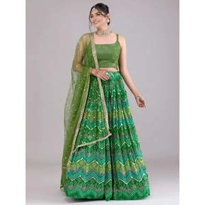 Lehenga Choli vert imprimé numériquement en georgette pour femmes, idéal pour les occasions festives - Product Image 1