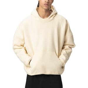 Sweat à capuche Boxy à la mode coton mélangé poids lourd goutte épaule pull à capuche Streetwear pour tenue décontracté - Product Image 1