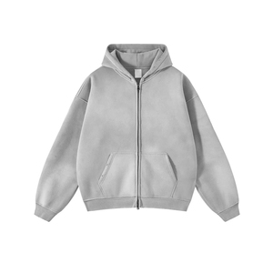 Sweat à capuche zippé en molleton français 450 g/m² personnalisé pour homme, rose, coupe oversize, avec logo sur le devant - Product Image 2