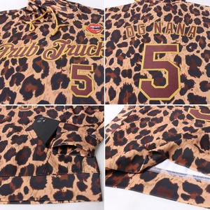 Custom Wholesale Stitched <b>Brown</b> Old Gold 3D Leopard Pattern Sports Pullover Sweatshirt Hoodie Fleece Hip Hop Streetwear - Product Image 5
