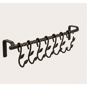Heavy-Duty Wrought Iron Kitchen Rail Organizer Wall Mounted Rustic Farmhouse Hanging Rack with 10 Sliding <b>Hooks</b> for Pots Pans - Product Image 1