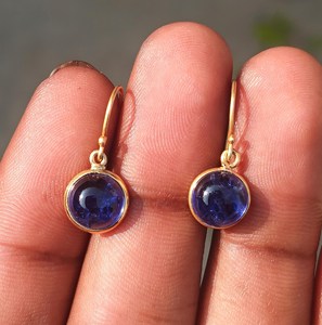 925 <b>Sterling</b> <b>Silver</b> Blue Sapphire Round 7x7mm Gemstone Earrings Handmade Fine Dangle Classic Jewelry Everyday New Gift For Her - Product Image 3