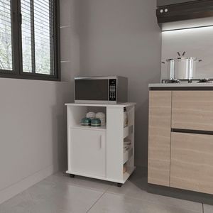 Mobiletto per Microonde Correy a 4 Ripiani Bianco con Ruote, Prodotto per Isole e Carrelli da Cucina - Product Image 1