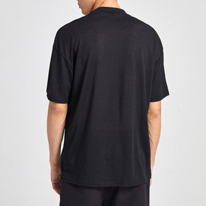 T-shirt ample en maille à manches courtes pour homme, en mélange de coton, col rond uni, style streetwear décontracté, couleur unie, haut basique - Product Image 4