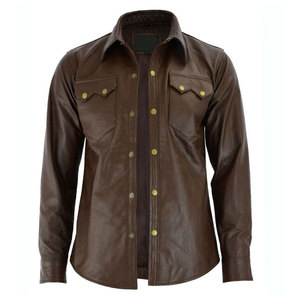 SALVA <b>LEATHER</b> Plus Size Men <b>Leather</b> Satin Summer <b>Shirt</b> Breathable Knitted Casual Long Sleeve Button-Up Turn-Down Collar Solid - Product Image 4
