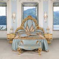 Ensemble de chambre à coucher en bois massif fait main et sculpté à la main, taille King Size, design moderne, luxueux, élégant, royal, classique, 4 tiroirs, pour maison, villa, mariage