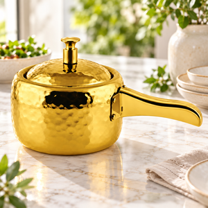 Hammered Gold Stainless Steel Saucepan with Lid Tabletop Cooker Serving <b>Pot</b> for Home Hotel Restaurant - Product Image 3