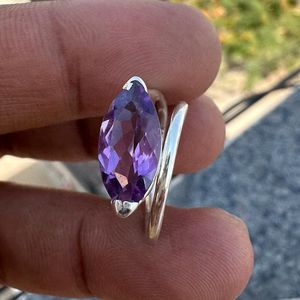 Natural Amethyst Adjustable <b>Ring</b> 925 Sterling Silver Marquise Cut Gemstone February Birthstone Jewelry Elegant Gift For Her - Product Image 1
