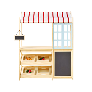 Puesto de Juguete de Madera Ecológico para Niños, Tienda de Juego de Imitación con Toldo, Pizarra, Estantes y Cajas de Almacenamiento, Venta al por Mayor - Product Image 1