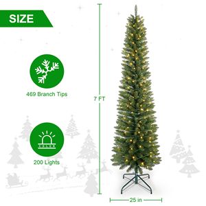 7ft Prelit Artificial <b>Pencil</b> <b>Christmas</b> <b>Tree</b> with 18" Solid Base Faux Outdoor Slim Design - Product Image 3