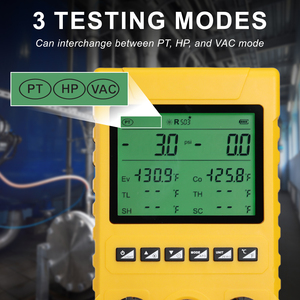 เกจวัดแรงดันน้ำยาทำความเย็นแบบดิจิตอล เครื่องมือวินิจฉัยระบบ HVAC แบบสุญญากาศ เครื่องทดสอบการรั่วไหลของระบบปรับอากาศรถยนต์ รองรับน้ำยาทำความเย็นได้ 88 ชนิด - Product Image 1