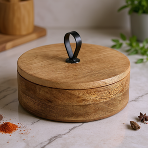 Boîte de rangement artisanale en bois pour chapatis avec ensemble de récipients à épices, organisateur de cuisine et objet décoratif pratique pour la maison - Product Image 3
