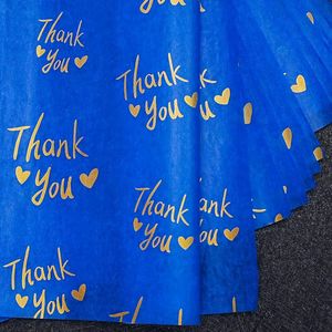 30 feuilles de papier de soie bleu et or « Merci » de 50,8 x 71,1 cm, en vrac pour sacs cadeaux et emballages, papier d'emballage bleu marine - Product Image 2