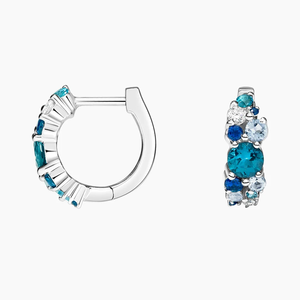 Pendientes de aro plateados para mujer con zafiro azul y diamante cultivado en laboratorio de corte brillante redondo, clásicos para uso diario. - Product Image 2