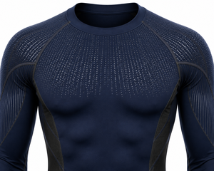 Men's Long Sleeve Compression Color Blocked Rash Guard Navy Blue Quick Dry Breathable Polyester/Nylon <b>Athletic</b> Workout Top - Product Image 2