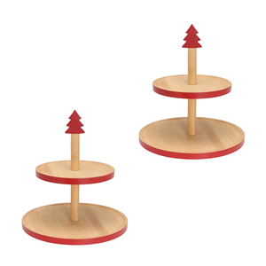 Bandeja de Servir de Bambú Ecológica de Alta Calidad de 2 Niveles, Soporte para Tartas con Parte Superior en Forma de Estrella, Decoración Navideña para Fiestas, Exhibición de Frutas y Postres - Product Image 2