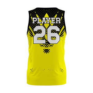 Camiseta de Baloncesto Sublimada Personalizada LUUK Amarilla y Negra, Cuello en V, Sin Mangas, Absorbe la Humedad, Estampado Geométrico, Unisex para Adultos - Product Image 3