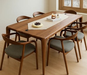 Ensemble de salle à manger en bois massif de style mid-century modern, chaises rembourrées confortables, 6 chaises, meubles durables pour appartement, hôtel - Product Image 2